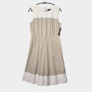 Pendleton Linen Blend Colorblock Sleeveless Dress 10 Tan Ivory Minimalist NWT